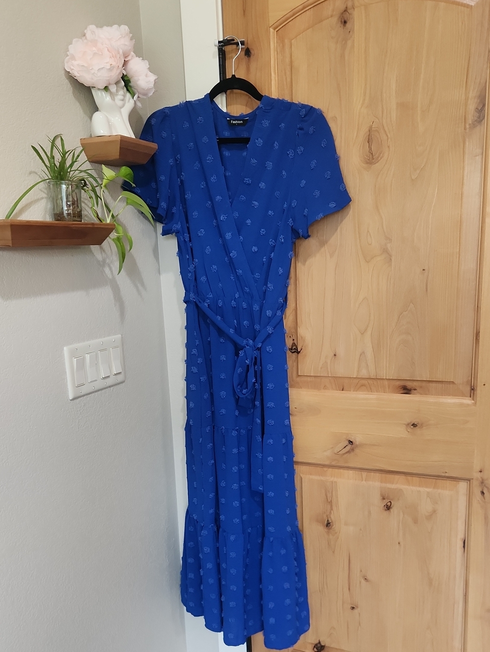 Fashion Cobalt Blue Wrap Maxi Dress with Self-Tie Waist